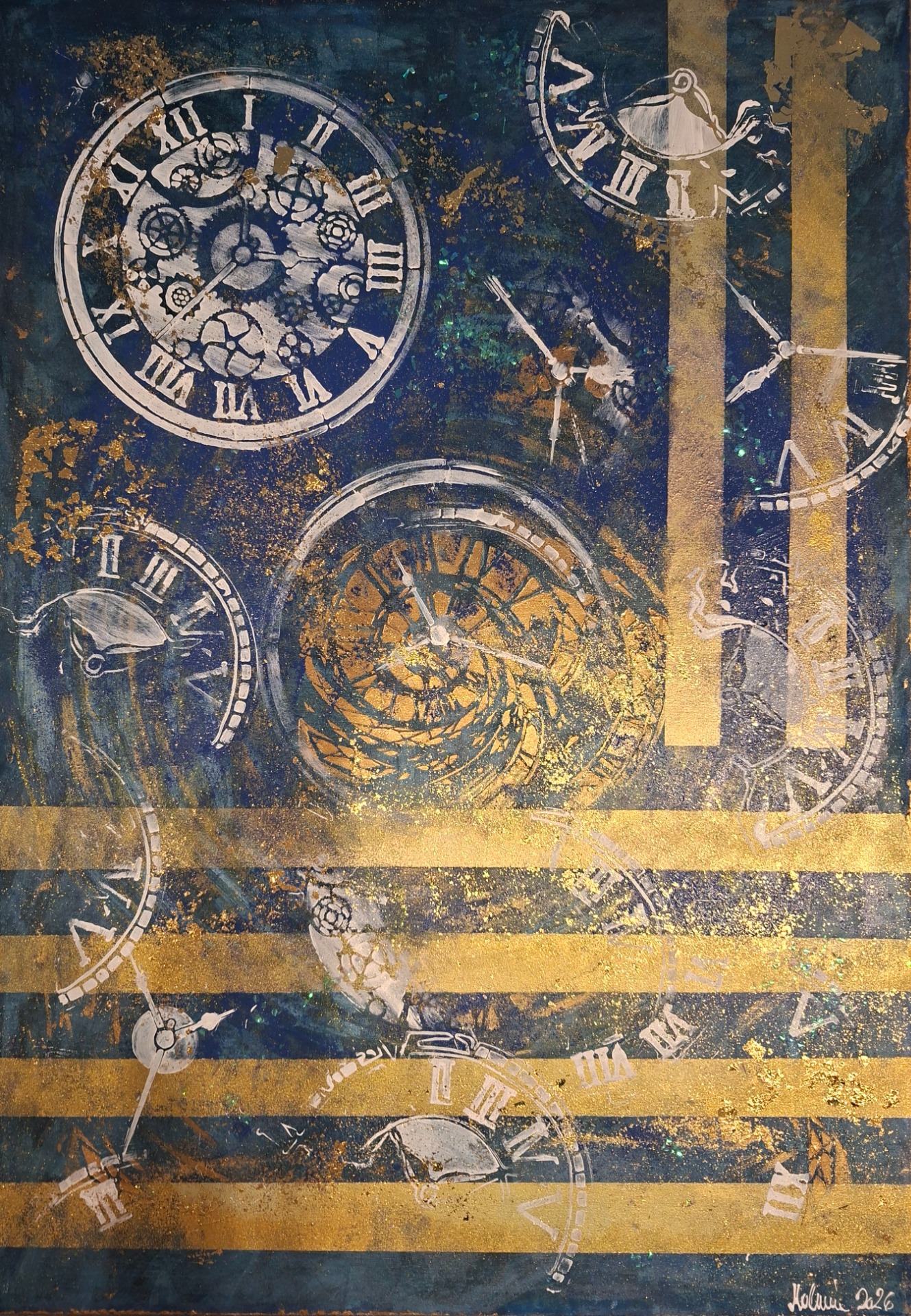 ✨ Időről időre, 2026 (70x50, vászon, akril) 
Az idő nem múlik el.
Csak megmutatja, hol tartasz a saját utadon.
Veled dolgozik — ha hagyod.
✨ Time after Time, 2026 (70x50, canvas, acryl) 
Time doesn’t pass.
It simply reveals where you are on your path.
It works with you — if you let it.
